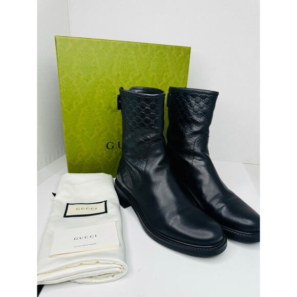 Gucci GG Microguccissima Black Leather Moto Ankle Boots EU 36  Biker Booties - Picture 1 of 13
